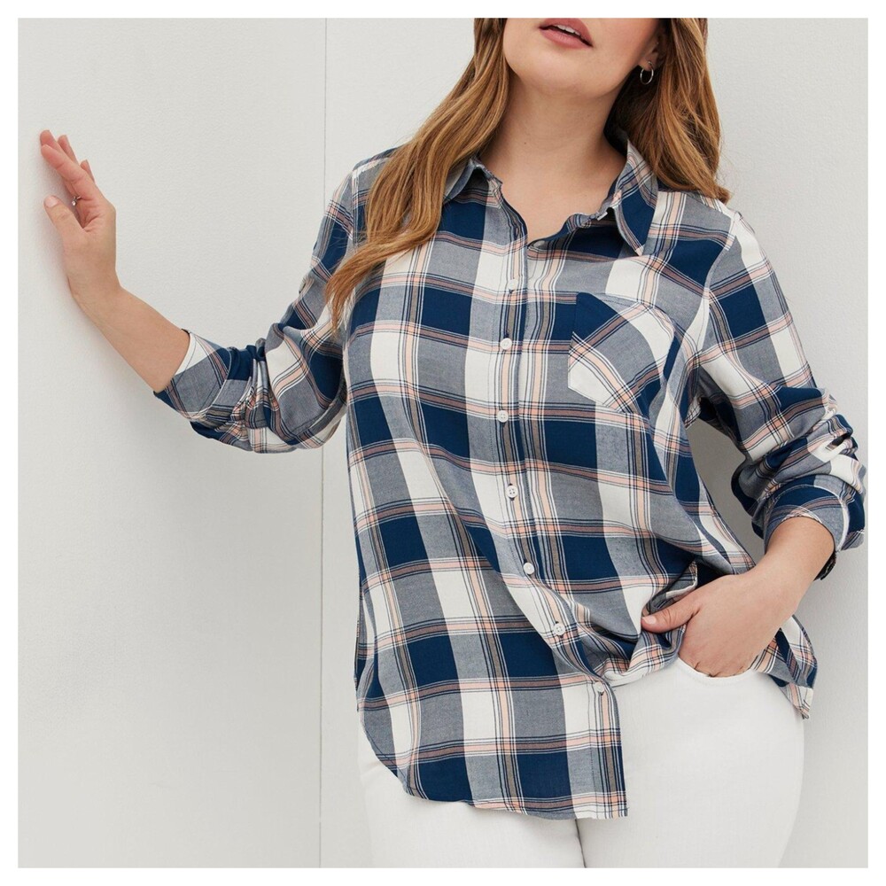Torrid Lizzie Rayon Twill Button-Up Long Sleeve Shirt